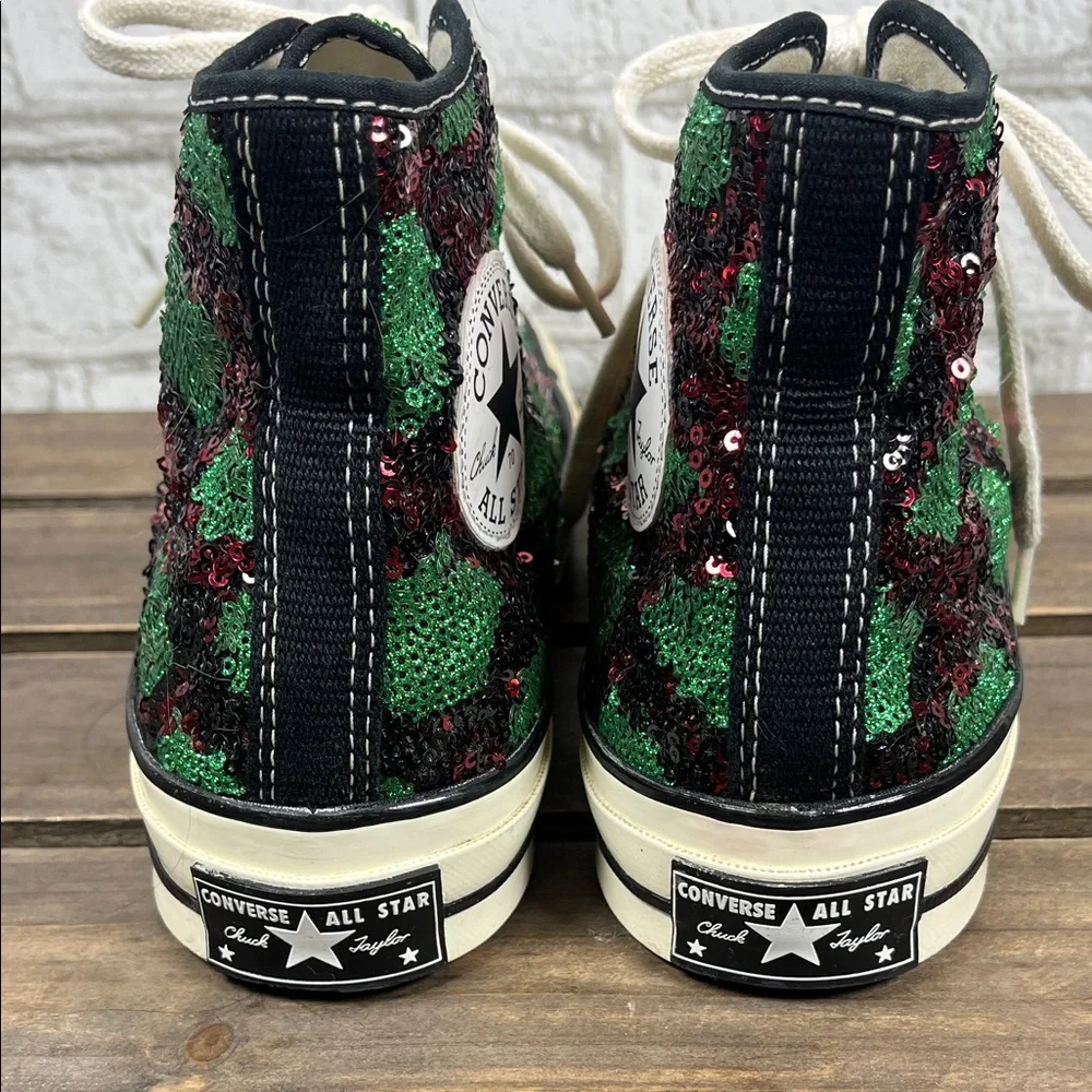 Converse All Star 70 hi snake pattern w/Red & Green Sequins Sneakers M 5.5 W 7.5 - Picture 7 of 10